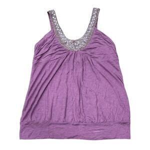 Vanity Y2K Babydoll Tank Top Womens‎ Beaded Seqins Fairy Purple Size XL Summer